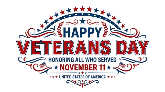 Decorative vintage style graphic design for happy veterens day honoring all who served on november eleventh