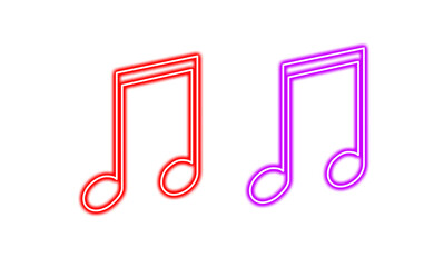 Glowing neon music notes on white isolated on transparent background © Imran