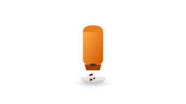 Automatic Pet Food Dispenser Icon with Falling Kibble Particles and Smooth Gradient
