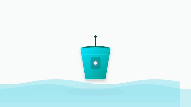 Ocean Monitoring Buoy with Glowing Coral Polyp Indicator Floating on Stylized Waves