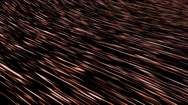 A dynamic stream of copper glowing lines cascades continuously across a dark background. Fast luminous light trails create an energetic futuristic tech motion effect.