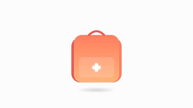 Emergency First Aid Backpack Icon with Pulsing Medical Cross Symbol in Red Coral Gradient