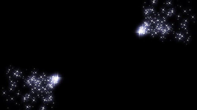 White glowing glitter particle trail with magic sparkles and twinkle stars, sparkle abstract glow shimmer, cartoon doodle sparkles, magic trail sparkling glitter star dust on black screen. 4k video