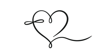 Fototapeta premium Minimalist heart vector illustration featuring elegant flowing black line art on a crisp white background