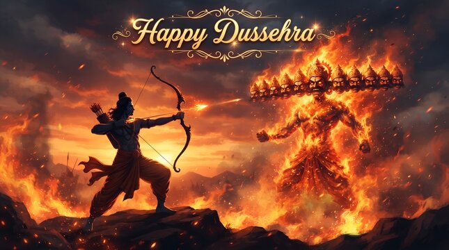Happy Dussehra and Subh Vijayadashami with ravan dahan