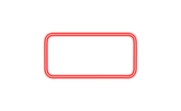 Glowing red neon rounded rectangular frame isolated on transparent background