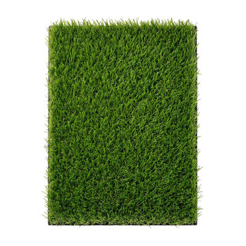 A square patch of lush green grass or moss with dense fine blades, rich natural texture, clean cut edges, and a soft grounding shadow, isolated on transparent background