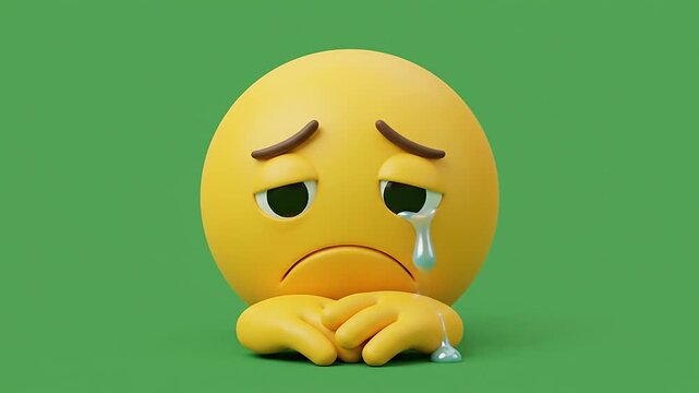 3d emoticon characters crying with folded hands on green background
