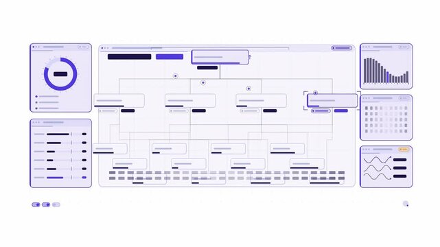Clean animated okr tracking tree expanding in blue and cyan on a bright white background. Seamless looping 4K dashboard motion graphics with free space for text, ideal for business presentations, prod