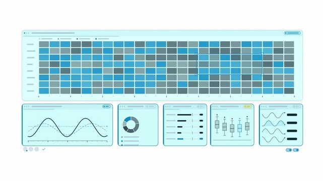 Clean animated employee engagement heatmap warming in cyan and teal on a bright white background. Seamless looping 4K dashboard motion graphics with free space for text, ideal for business presentatio