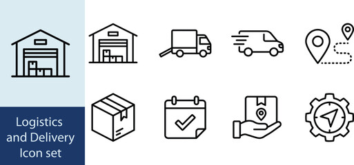 Fototapeta premium Logistics and delivery service icon collection for shipping and supply chain management with delivery icons