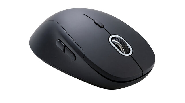 Matte black wireless computer mouse with scroll wheel and side buttons