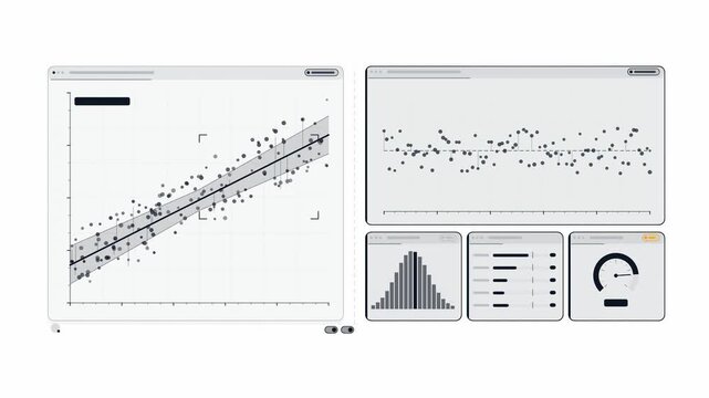 Clean animated regression analysis line fitting in soft grey on a bright white background. Seamless looping 4K dashboard motion graphics with free space for text, ideal for business presentations, pro