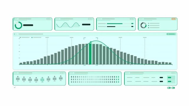 Clean animated histogram bins revealing density in cyan and teal on a bright white background. Seamless looping 4K dashboard motion graphics with free space for text, ideal for business presentations,