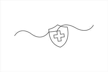 Obraz premium Medical cross continuous one line drawing of minimalist health symbol vector art illustration