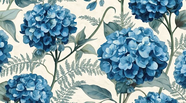 Watercolor Vibrant Blue Hydrangea Background