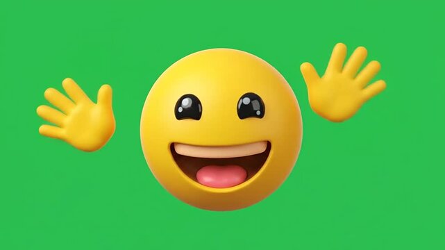 Multiple happy 3d emoticon faces waving on green screen background