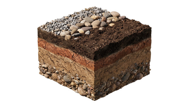 3D Isometric Off-Road Soil and Rock Layer Slice Isolated on White
