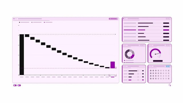 Clean animated tax calculation cascade deducting in violet and blue on a bright white background. Seamless looping 4K dashboard motion graphics with free space for text, ideal for business presentatio