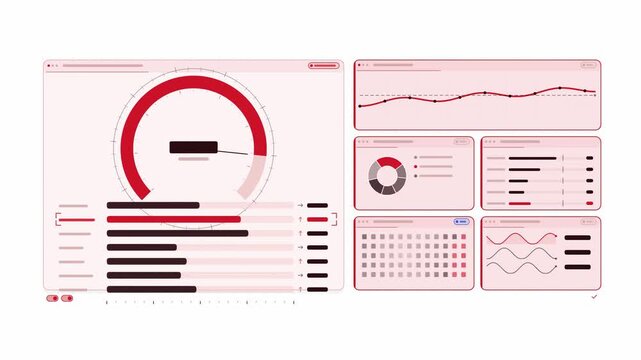 Clean animated credit score gauge weighing in coral and magenta on a bright white background. Seamless looping 4K dashboard motion graphics with free space for text, ideal for business presentations, 