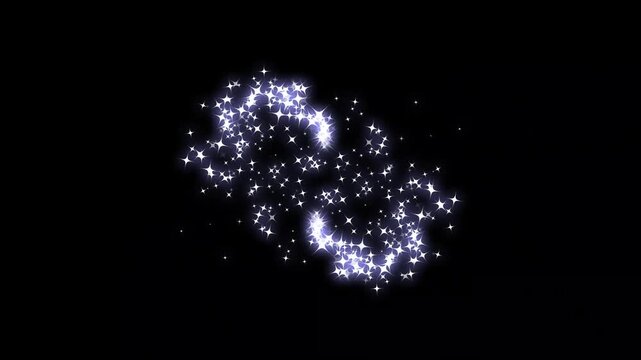 Glowing glitter stars trail line animation, fairy sparkle dust, magic sparkles glitter line stars, fairy dust wand glitter stars trail overlay, pixie dust path on black screen. 4k video