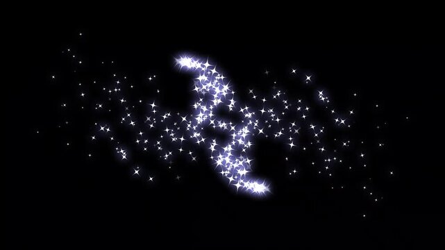 Luxury white glitter sparkles line trail, cartoon doodle sparkles, magic sparkles glitter line stars, magical dust, fairy dust wand glitter stars trail transition on black screen. 4k video