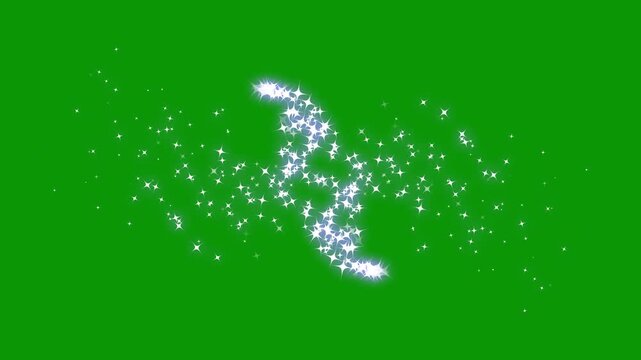Luxury white glitter sparkles line trail, cartoon doodle sparkles, magic sparkles glitter line stars, magical dust, fairy dust wand glitter stars trail transition on green screen. 4k video
