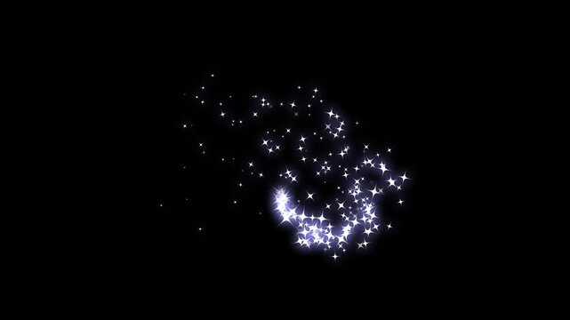 Magic light effect curve trail magic sparkling bokeh effects, luxury white glitter sparkle featuring twinkling particles, magical dust, white stars and bokeh lights sparkle on black screen. 4k