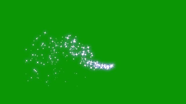 White glowing glitter particle trail with magic sparkles and twinkle stars, glowing dust trails, magic trail sparkling glitter star dust, sparkle line burst on green screen. 4k video