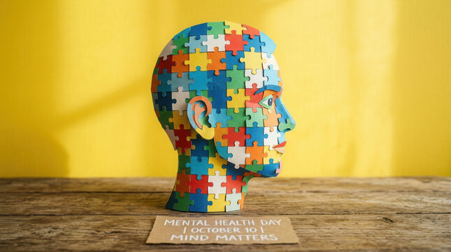 A Colorful Puzzle Head Representing Mental Health Awareness Concepts