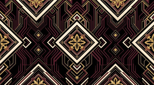 Seamless art deco pattern with geometric diamond shapes and gold lines