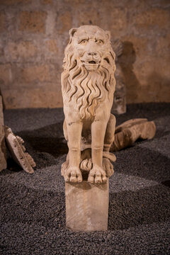 Underground chambers beneath Orvieto Cathedral displaying sculptures, artefacts, materials and historic tools associated with the centuries-old construction of the cathedral, Orvieto, Umbria, Italy