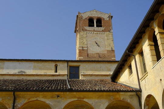 Romanesque bell tower of the historic Pieve di San Floriano church, Valpolicella, Verona, Italy