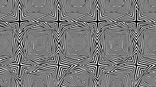 Seamless geometric pattern with black and white optical illusion squares