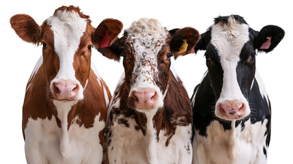 Three cows with brown white and black spotted fur patterns standing together © Lysander