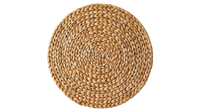 Round woven water hyacinth placemat with natural texture