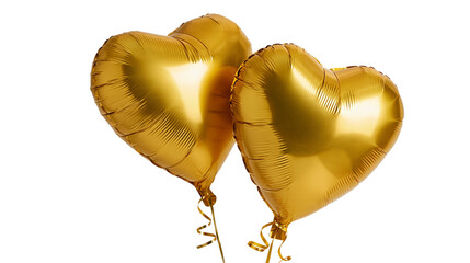 Two shiny metallic gold heart shaped foil balloons with curled ribbons © Lysander