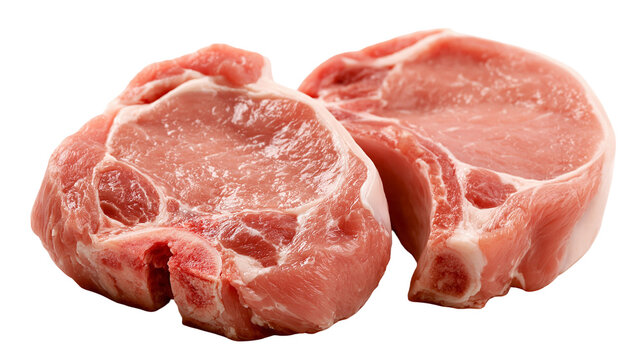 Two raw fresh pork loin chops with bone
