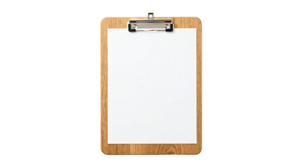 Wooden clipboard with blank white paper sheet on transparent background © PNG_4_you