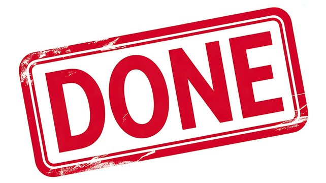 Red done stamp representing completed task approval and successful business process