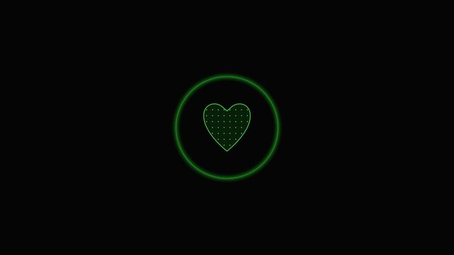 Minimalist green heart icon with digital matrix background