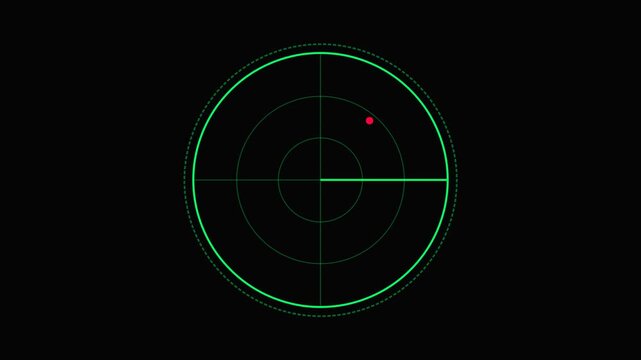 Green radar screen with moving red target on black background