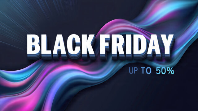 Black Friday sale banner with abstract colorful waves and bold typography