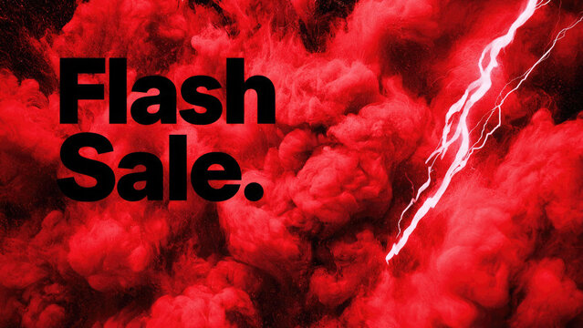 Dramatic flash sale banner with lightning and red smoke effect for promotional advertising