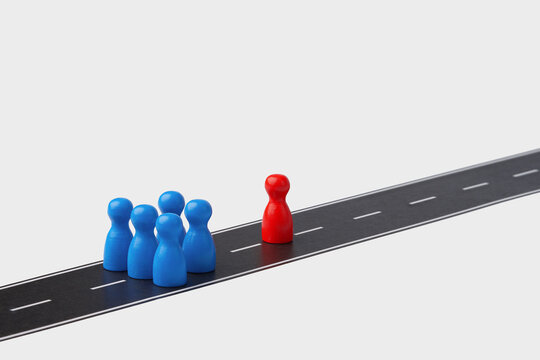 Blue pawns and red pawn symbolize competitive advantage and leadership
