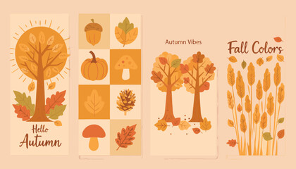 Fototapeta premium Autumn foliage and harvest elements in a vector illustration set