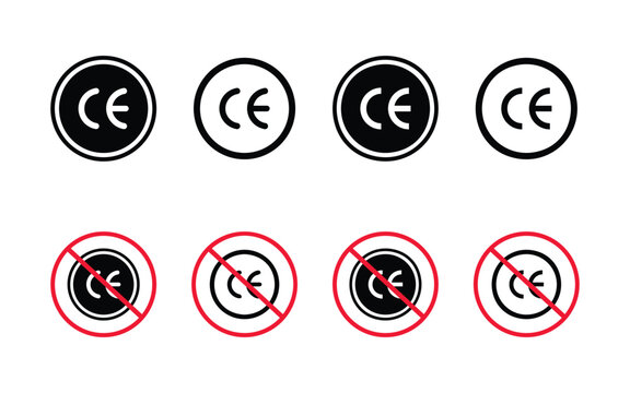 CE certification mark icon set, prohibited sign vector