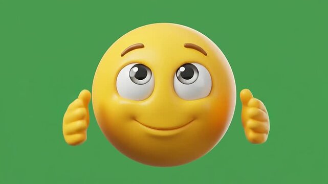 3d emoticon set shrugging and smiling on green background