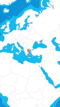 Vertical 3D globe zooming into Athens city location pin concept