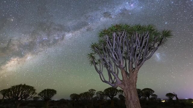 Milky Way Timelapse Over Quiver Tree Forest Namibia